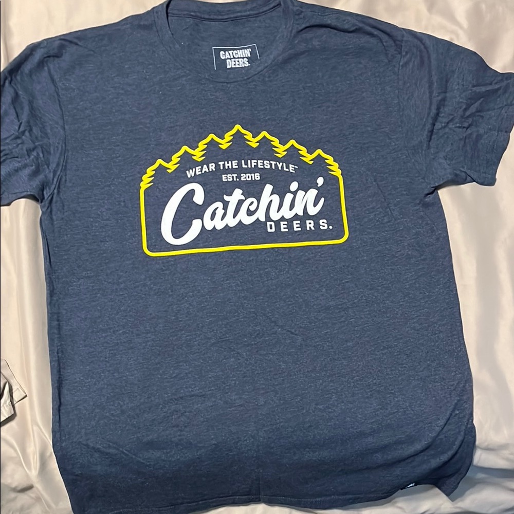 Blue Short Sleeve Tees with Graphic Design
